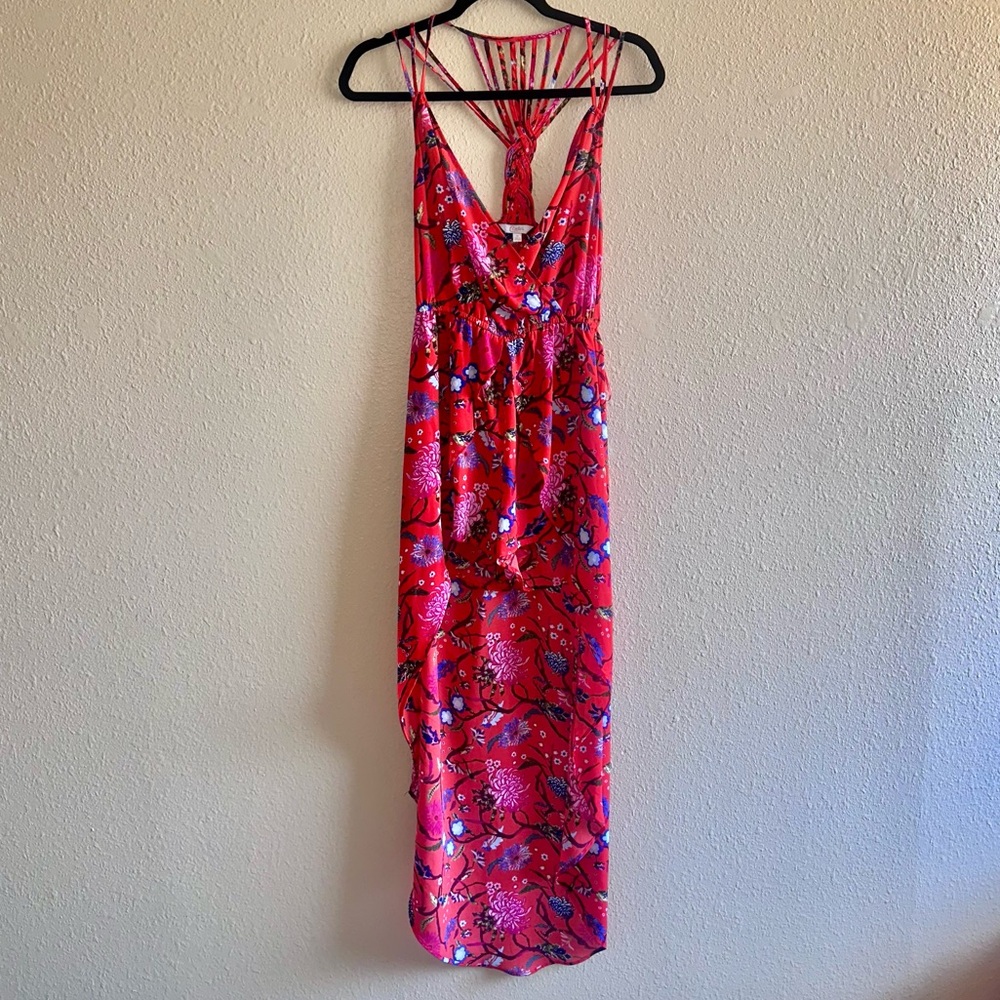Candie's Women’s Maxi Romper Dress Red Floral High Low Chiffon Summer Y2k Size S